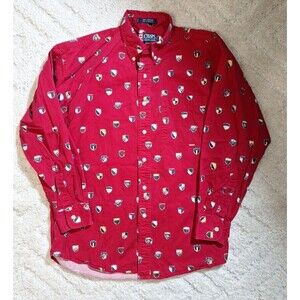 Chaps x Ralph Lauren Shirt Mens Medium Red Coat of Arms Button Down Cotton